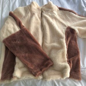 Zip up colorblock teddy jacket